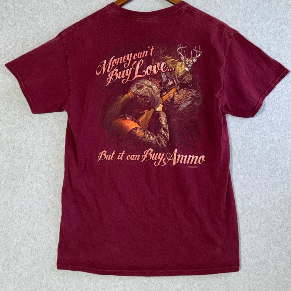Buck Wear Hunting Graphic T-Shirt Medium Maroon Country Core Southern Aesthetic